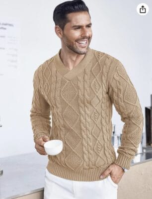 COOFANDY Herren Pullover Winter V Ausschnitt Slim fit Strickpullover Warm Feinstrick Pullover Sweater fuer Maenner1