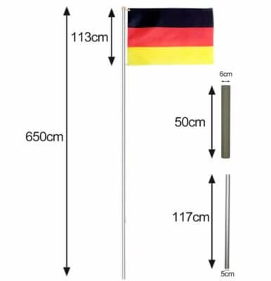 Eulenke Aluminium Teleskop Fahnenmast 698m Inkl. Deutschlandflagge Zubehoer Hoehenverstellbar Flagge Bodenhuelsen Ideal fuer Garten Festival mehr1