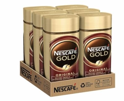 NESCAFE GOLD Original loeslicher Bohnenkaffee Instant Kaffee aus erlesenen Kaffeebohnen koffeinhaltig 6er Pack 6x200g