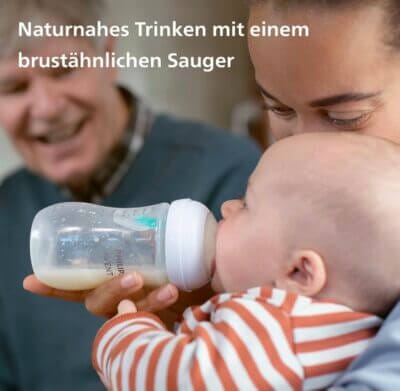 Philips Avent Babyflaschen mit AirFree Ventil Geschenkset fuer Neugeborene – 4 Babyflaschen ultra soft Schnuller und Flaschenbuerste Babys von 0–12 Monaten und aelter Modell SCD657111