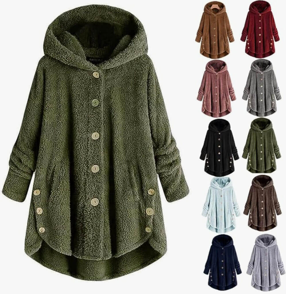 Yeenily Teddyjacke Damen - Plüschjacke Mit Kapuze Und Reißverschluss