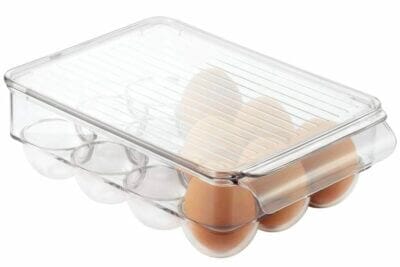 iDesign FridgeFreeze Binz Eierbehaelter kleine Aufbewahrungsbox aus Kunststoff fuer zwoelf Eier durchsichtig
