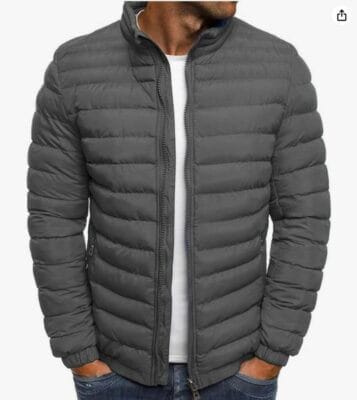 Herren Leichte Daunenjacke Herren Uebergangsjacke mit Stehkragen Sport Steppjacke Einfarbig Tunnelzug Softshelljacke Warmer Freizeitjacke Softshell