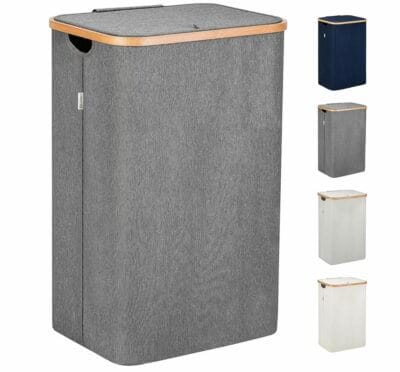 Lonbet Waeschekorb mit Deckel Gross XL 100 Liter Waeschekorb Holz Bambus Waeschesammler Grau mit Griffen Grey Laundry Basket Laundry Hamper with Lid
