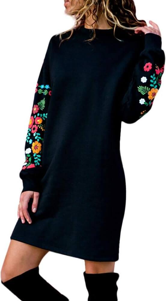 Pulloverkleid für Damen mit Blumenstickerei – 50% Rabatt