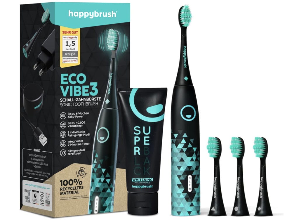 happybrush® Elektrische Schall-Zahnbürste Eco VIBE 3 – 29% Rabatt