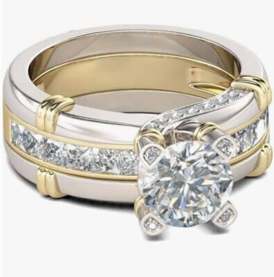 2Pc Damen GlaeNzend Voll Diamant Ringe 2024 Geburtstag Geschenke Set 2 In 1 Luxus Stapelbar Edelstein Ring Elegant1