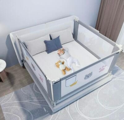 Sicherheit für Kinderbetten: Herrselsam 150 cm Bettschutzgitter - höhenverstellbar, luftiges Netz, einfach zu montieren.