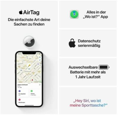 Apple AirTag 4er Pack Funktionsweise dargestellt
