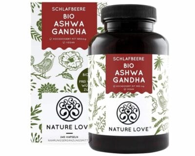 NATURE LOVE® Bio Ashwagandha: 1950mg Tagesdosis, 240 Kapseln. Beruhigend, ausgleichend, laborgeprüft. Made in Germany.