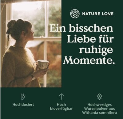 NATURE LOVE® Bio Ashwagandha: 240 vegane Kapseln, 1.950 mg pro Tagesdosis, hochdosiert und laborgeprüft.