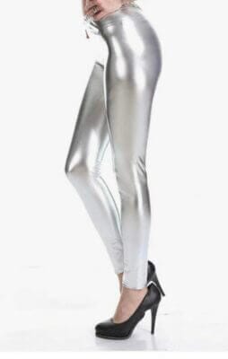 Damen Metallic Leggings silbern