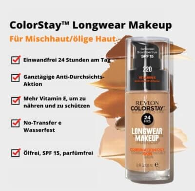 REVLON PROFESSIONAL ColorStay Makeup: Perfekt für Mischhaut, SPF 15, Rich Tan, 30ml. Langanhaltend & matt.