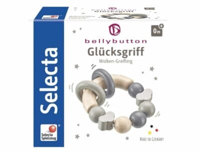 Selecta 64002 Glücksgriff Greifling: bellybutton, 7,5 cm, fördert Motorik, ideal für Babys, in sanftem Grau.