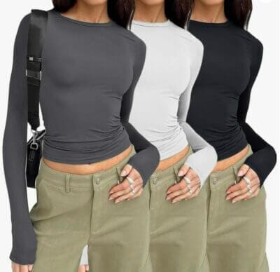 Y2K-Style: 3er Pack Langarmshirt für Damen. Perfekte Basic-Tees für lässige Streetwear-Looks!