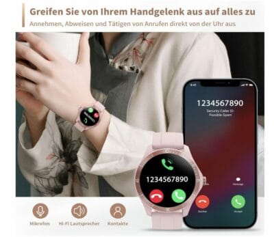 Stilvolle Damen-Smartwatch: Telefonfunktion, Alexa, Herzfrequenzmonitor. Entdecke die Vielseitigkeit direkt am Handgelenk!