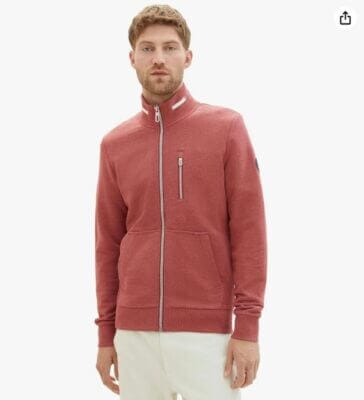 TOM TAILOR Herren Sweatjacke: Stehkragen, burned Bordeaux Melange, stilvoll und bequem. Ideal für jeden Tag.