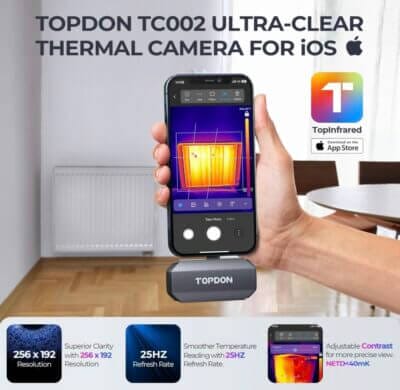 TOPDON TC002 Wärmebildkamera für iOS – Präzise Temperaturmessung von -20°C bis +550°C für iPhone & iPad.
