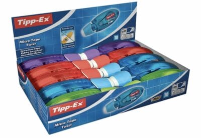 Tipp-Ex Korrekturroller Micro Tape Twist, 10er Pack in 4 Farben, ideal für Büro, Home Office, Schule.