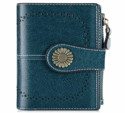 UNOSEKS Geldbörse Damen - Stilvolles, kompaktes Portemonnaie aus echtem Leder mit RFID-Schutz in Pfauenblau. Kaufe jetzt!