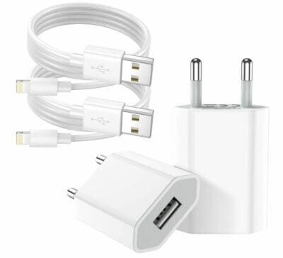 Zuverlässiges iPhone Ladegerät: MFi-zertifiziert, 2er Pack mit 2M Lightning-Kabeln und USB-Adaptern.