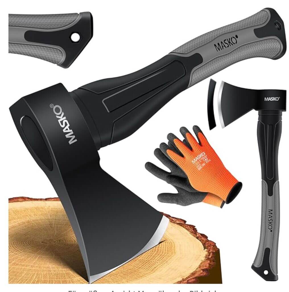 MASKO® Spaltaxt Spaltbeil Axt Beil Spalthammer Spaltkeil FIBERGLAS-Stiel + Handschuhe – 60% Rabatt