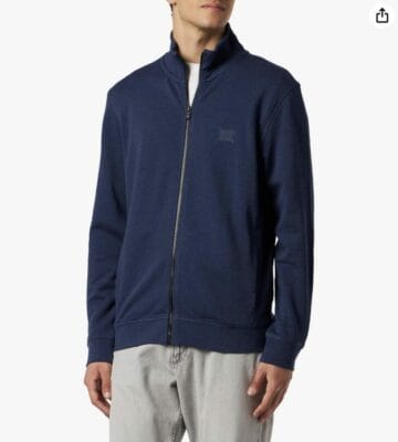 BOSS Casual Herren Sweatjacke Zestart in Navy: Softes French Terry, lockerer Fit, seitliche Eingrifftaschen.