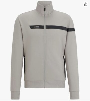 BOSS Herren Sweatjacke in Open Grey63: Baumwoll-Mix, Reißverschluss, Tape-Details. Stilvoll, komfortabel, vielseitig.