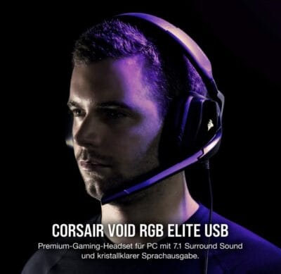 Corsair Void Elite RGB: 7.1 Surround Sound, iCUE Beleuchtung, komfortable Ohrpolster, kompatibel mit mehreren Plattformen.