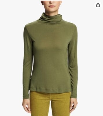 ESPRIT Jersey-Longsleeve mit Rollkragen in Light Khaki: Elegant, dünn, vielseitig. Perfekt für jeden Anlass.