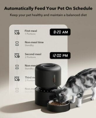 PETLIBRO Futterautomat: Hält Katzenfutter frisch, programmierbar bis zu 6 Mahlzeiten, duale Stromversorgung, einfach zu reinigen.
