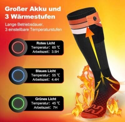 Gocheer beheizbare Socken, Damen/Herren, Akku, 3 Temperaturen, ideal für Ski, Motorrad, Radfahren im Winter.