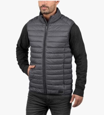 Ebony Grey Herren Steppweste - Perfekt für Outdoor, mittelschwer wattiert, mit Kinnschutz und nachhaltig produziert.