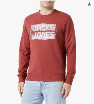 JACK & JONES Sweatshirt: Rundhals, Logo, Rosewood, Pullover, hochwertig, von der dänischen Marke, für Herren.
