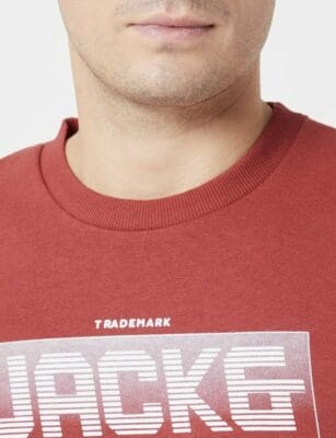 JACK & JONES Sweatshirt: Rundhals, Logo, Rosewood, Pullover, hochwertig, von der dänischen Marke, für Herren.