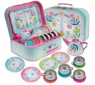 Jewelkeeper Teeservice für Kinder mit Lama-Design: Fördert Kreativität, inkl. Tragetasche, langlebig, 15-teilig.