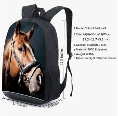CAIWEI Kinder Rucksack Stilvoller 17-Zoll-Rucksack: CAIWEI mit Pferd-Tier-Druck für Schule, Arbeit und täglichen Gebrauch.