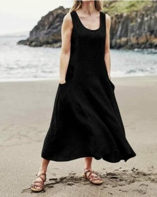 Elegantes ärmelloses Maxikleid aus Baumwolle und Leinen für zeitlosen Sommerstil und ultimativen Komfort!