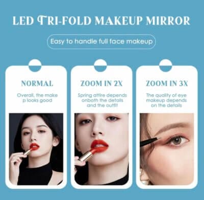 Kosmetikspiegel mit Beleuchtung: 3-Fach Vergrößerung, einstellbare Farbtemperaturen, Touch-Steuerung. Perfektioniere Dein Make-up unter jeder Beleuchtung.