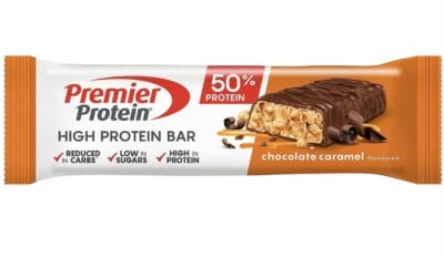 Premier Protein Bars Chocolate Caramel: 20g Protein, nur 0,7g Zucker, palmölfrei. Perfekt für Muskelaufbau.