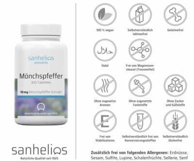 Sanhelios Mönchspfeffer: Hochdosiert, vegan, deutsche Qualität. Natürliche Unterstützung für Frauen.