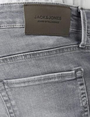 JACK & JONES Slim Fit Jeans: Schlanke Silhouette, Stretch-Denim, grau, fünf Taschen. Stil trifft Komfort.