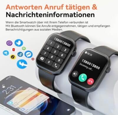 Smartwatch für alle: 1.85" Touchscreen, Bluetooth-Anrufe, 140+ Sportmodi, SpO2, für iOS & Android. Bleib fit!