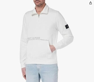 Tommy Hilfiger Herren Sweatshirt mit Zipper: Ikonisch, weiß, aus Baumwolle und recyceltem Polyester. Zeitlos elegant.