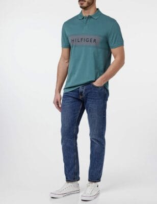 Tommy Hilfiger Herren Poloshirt in Grün: Slim Fit, 100% Baumwolle, nachhaltig, elegantes Design mit Logo.