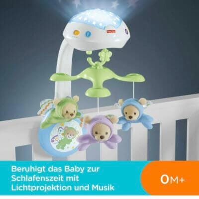 Entspannendes Musik-Mobile: Fisher-Price 3-in-1-Traumbärchen-Mobile für Babys Bett mit Licht und Klängen.