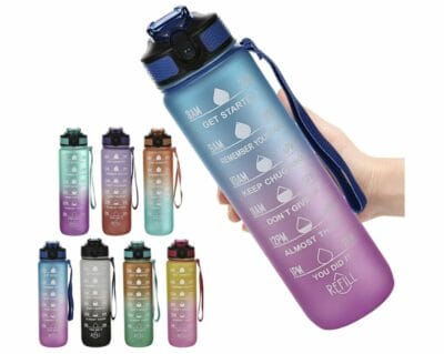 Trinkflasche Trinkflasche: Mit Trageriemen und Time Marker. BPA-frei, auslaufsicher für Fitness und Outdoor.