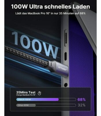 Leistungsstarkes 3m USB C Ladekabel auf USB-C Kabel von JSAUX für schnelles Laden und Datenübertragung, kompatibel mit vielen Geräten.