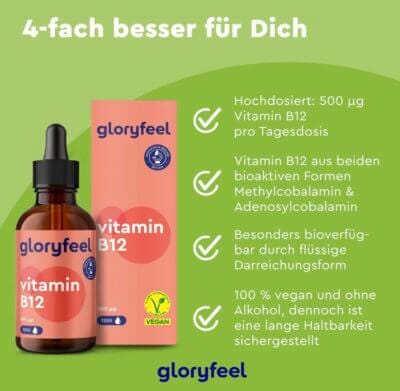 Vitamin B12 Tropfen: 50ml hochdosiert, alkoholfrei, vegan, zwei Aktivformen, laborgeprüft. Made in Germany.