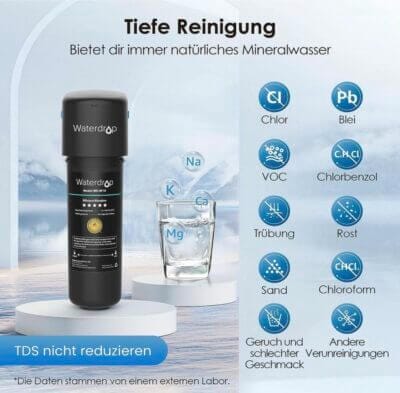Waterdrop 10UA Wasserfiltersystem: Sauberes Wasser direkt vom Hahn, lange Lebensdauer, effiziente Filtration, einfache Installation.